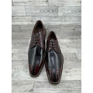 Stacy Adams Men Size 9M Burgundy Black Exotic Print Leather Oxford Shoes